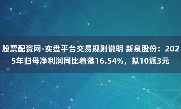 股票配资网-实盘平台交易规则说明 新泉股份：2025年归母净利润同比着落16.54%，拟10派3元
