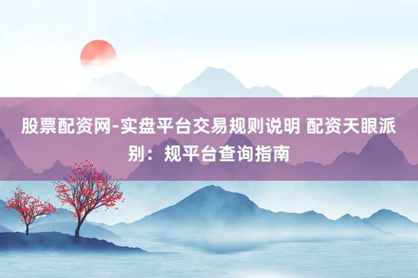 股票配资网-实盘平台交易规则说明 配资天眼派别：规平台查询指南